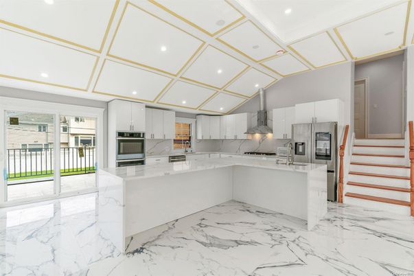 Interior, Kitchen, Marble, Recessed Lighting, Stainless Steel Appliances