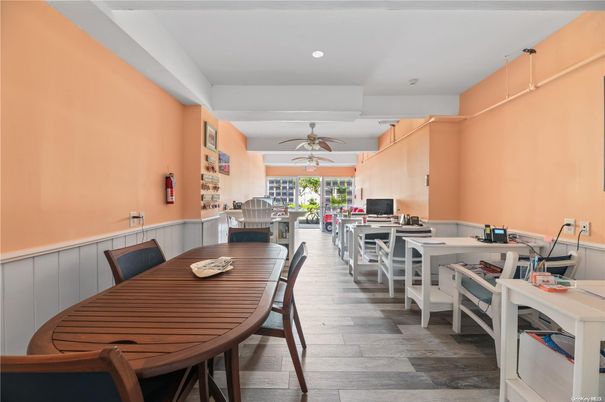 Dining room, Interior, Recessed Lighting, Wood Texture Flooring