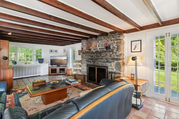 Fireplace, Interior, Living room, Stone Walls, Wooden Beams