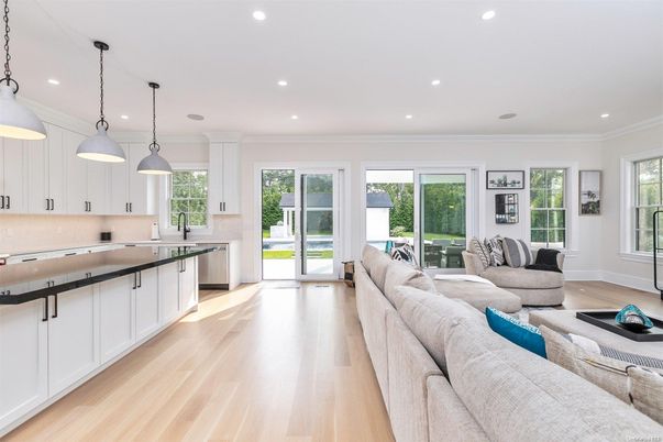 Interior, Kitchen, Living room, Pendant Lights, Recessed Lighting, Wood Texture Flooring