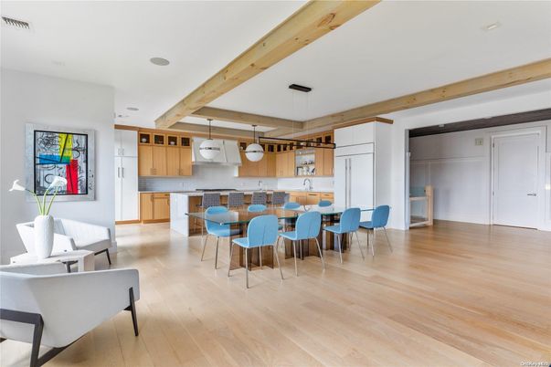 Dining room, Interior, Kitchen, Pendant Lights, Wooden Beams, Wood Texture Flooring