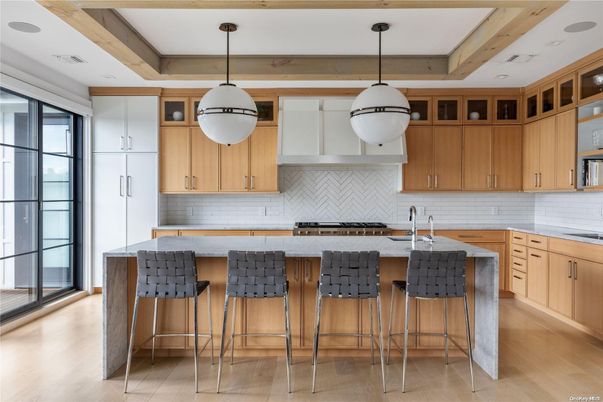Interior, Kitchen, Pendant Lights, Stainless Steel Appliances, Wooden Beams, Wooden Ceilings, Wood Texture Flooring