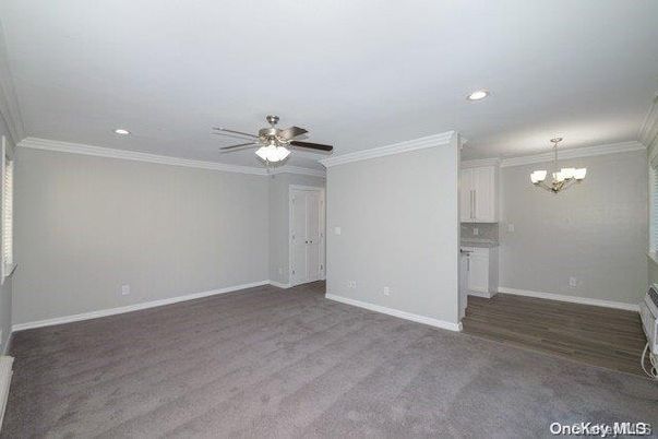Chandelier, Empty room, Interior, Recessed Lighting, Wood Texture Flooring