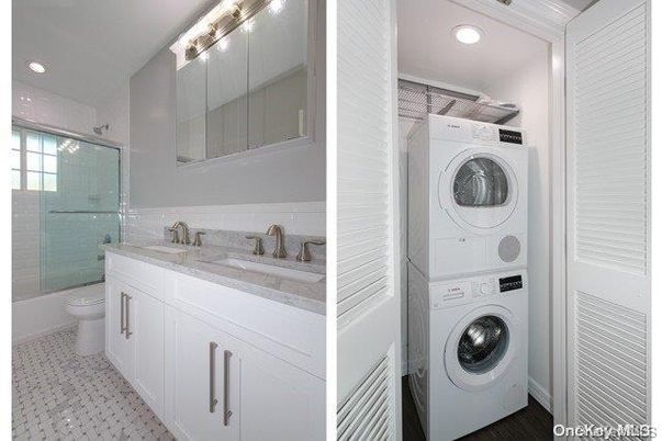 Bathroom, Glass Shower, Interior, Recessed Lighting, Utility Closets, Washer