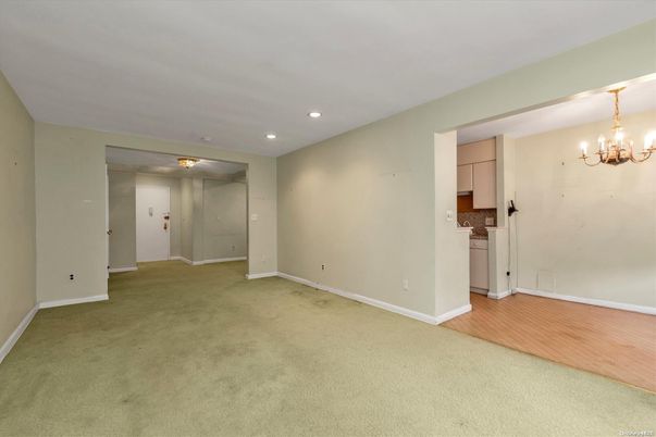 Chandelier, Empty room, Interior, Recessed Lighting, Wood Texture Flooring