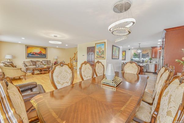 Dining room, Interior, Kitchen, Living room, Pendant Lights, Recessed Lighting, Wood Texture Flooring