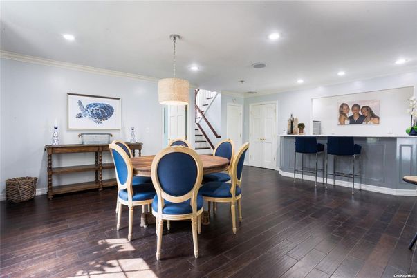 Dining room, Interior, Pendant Lights, Recessed Lighting, Wood Texture Flooring