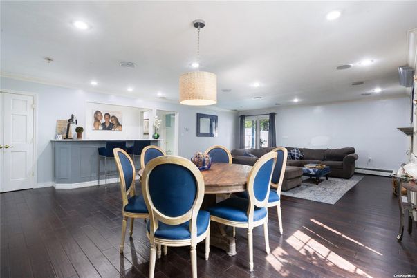 Dining room, Interior, Living room, Pendant Lights, Recessed Lighting, Wood Texture Flooring