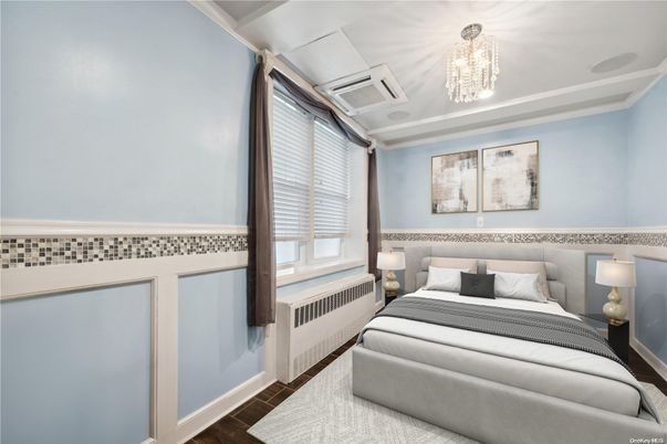 Bedroom, Chandelier, Interior, Wood Texture Flooring