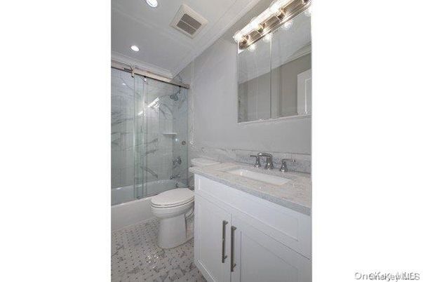 Bathroom, Glass Shower, Interior, Marble Walls, Recessed Lighting