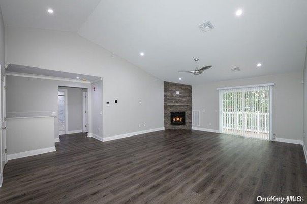 Empty room, Fireplace, Interior, Recessed Lighting, Wood Texture Flooring