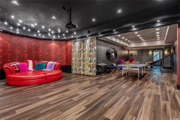 Game Room, Interior, Recessed Lighting, Wood Texture Flooring