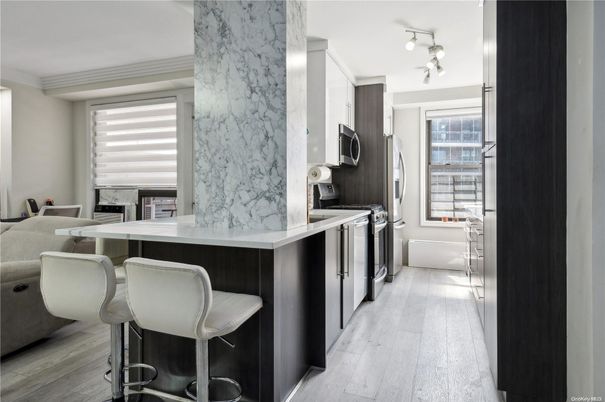 Interior, Kitchen, Marble Walls, Wood Texture Flooring