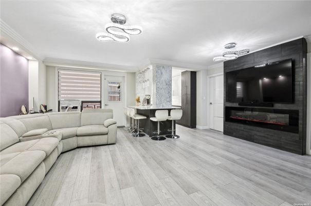 Dining room, Fireplace, Interior, Living room, Pendant Lights, Wood Texture Flooring