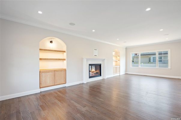 Empty room, Fireplace, Interior, Recessed Lighting, Wood Texture Flooring