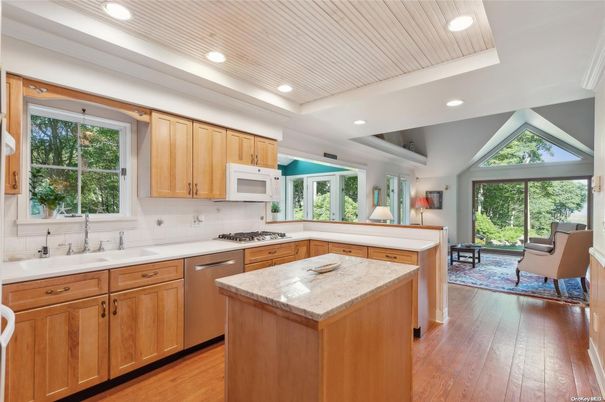 Interior, Kitchen, Living room, Recessed Lighting, Stainless Steel Appliances, Wood Texture Flooring