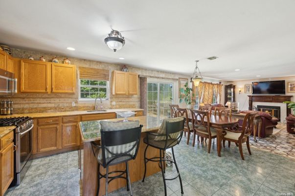 Dining room, Fireplace, Interior, Kitchen, Pendant Lights, Recessed Lighting