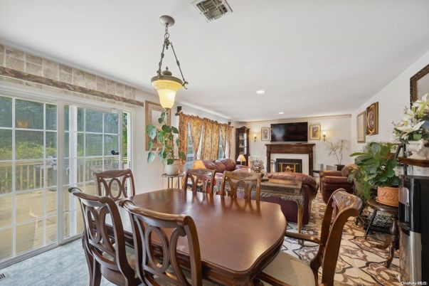 Dining room, Fireplace, Interior, Living room, Recessed Lighting