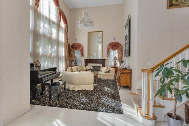 Chandelier, Fireplace, Interior, Living room, Piano