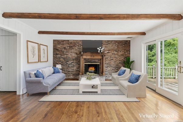 Fireplace, Interior, Living room, Stone Walls, Wooden Beams, Wood Texture Flooring