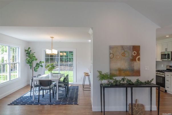 Dining room, Interior, Kitchen, Pendant Lights, Wood Texture Flooring