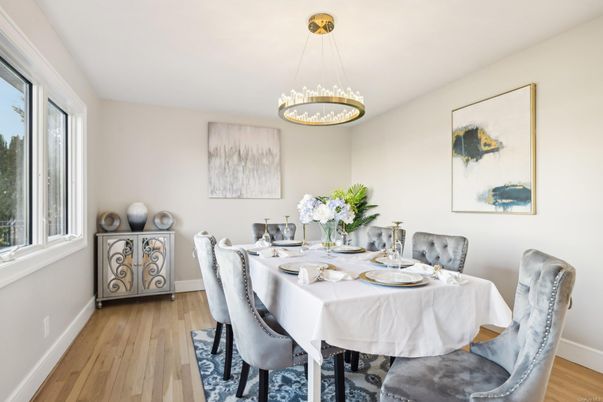 Dining room, Interior, Pendant Lights, Wood Texture Flooring