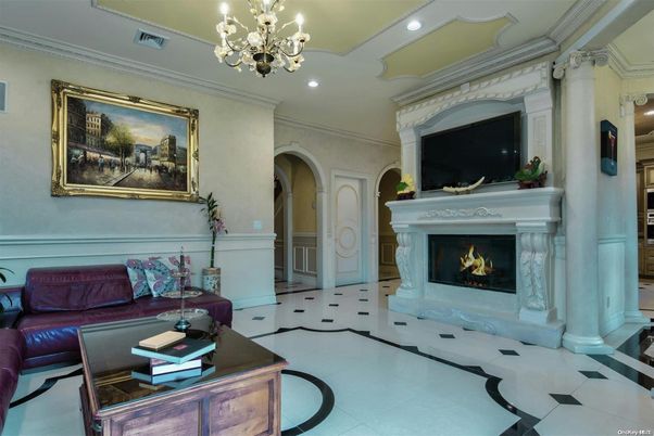Chandelier, Fireplace, Interior, Living room, Recessed Lighting