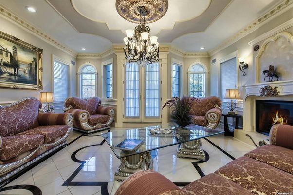 Chandelier, Fireplace, Interior, Living room, Recessed Lighting