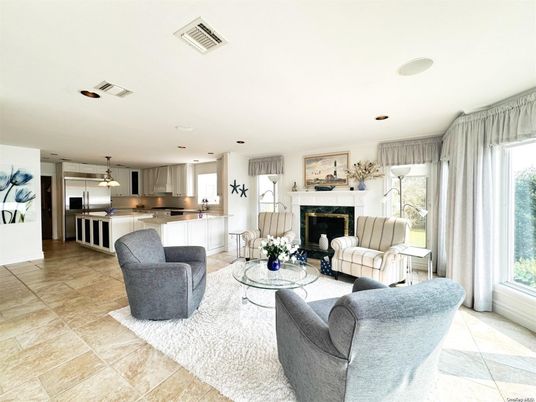 Fireplace, Interior, Kitchen, Living room, Pendant Lights, Recessed Lighting, Stainless Steel Appliances