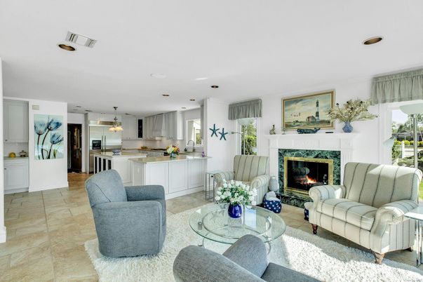 Fireplace, Interior, Kitchen, Living room, Pendant Lights, Recessed Lighting