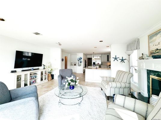 Fireplace, Interior, Kitchen, Living room, Pendant Lights, Recessed Lighting