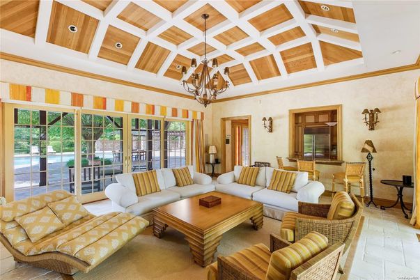 Chandelier, Interior, Living room, Recessed Lighting, Wooden Ceilings