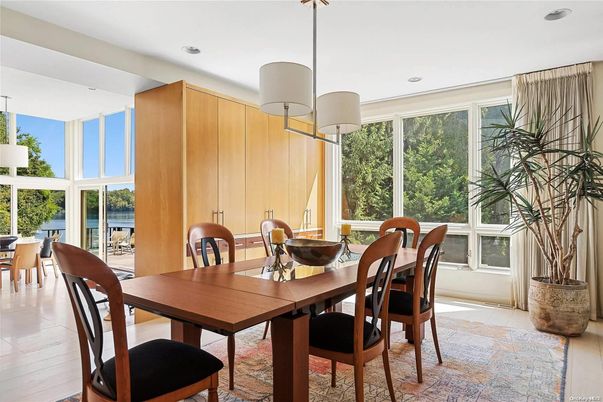 Dining room, Interior, Pendant Lights, Recessed Lighting, Wood Texture Flooring