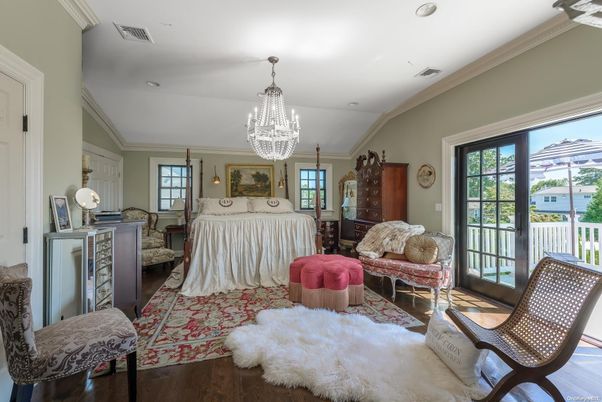 Bedroom, Chandelier, Interior, Recessed Lighting, Wood Texture Flooring