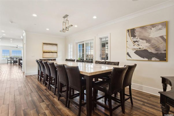 Dining room, Interior, Pendant Lights, Recessed Lighting, Wood Texture Flooring