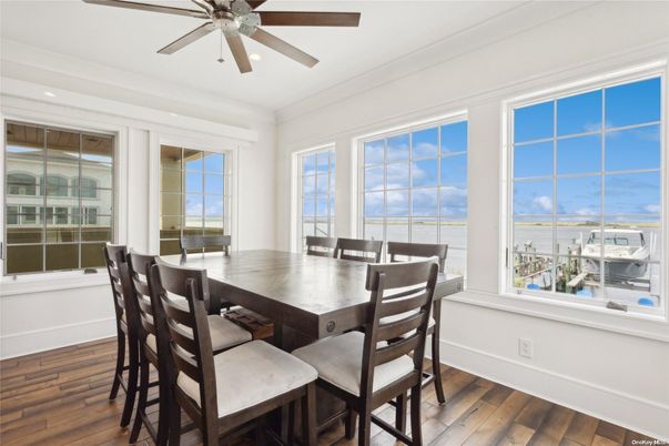 Dining room, Interior, Recessed Lighting, Wood Texture Flooring