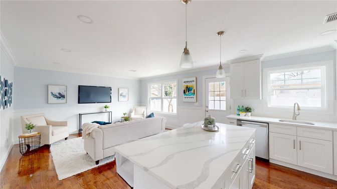 Interior, Kitchen, Living room, Pendant Lights, Recessed Lighting, Wood Texture Flooring
