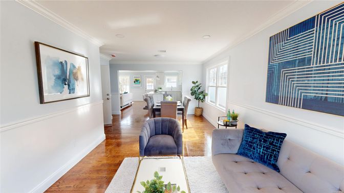 Dining room, Interior, Living room, Recessed Lighting, Wood Texture Flooring