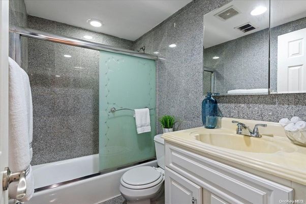 Bathroom, Glass Shower, Interior, Marble Walls, Recessed Lighting