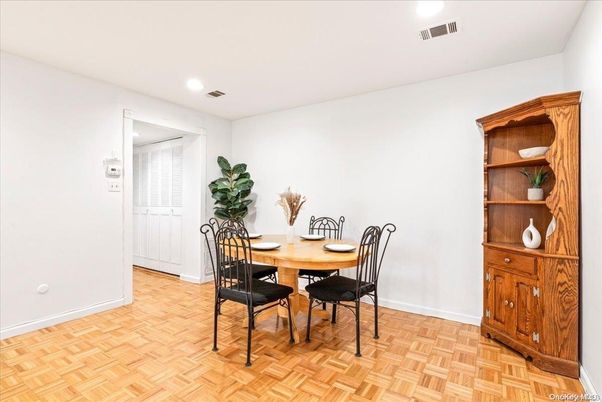 Dining room, Interior, Recessed Lighting, Wood Texture Flooring