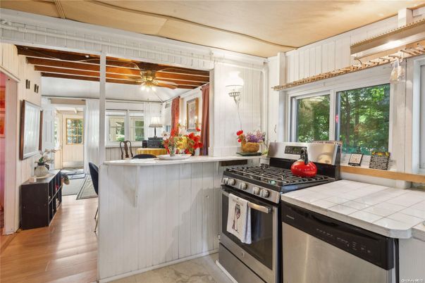 Interior, Kitchen, Stainless Steel Appliances, Tile Countertops, Wooden Beams, Wooden Ceilings, Wood Texture Flooring