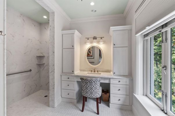 Bathroom, Interior, Marble Walls, Recessed Lighting