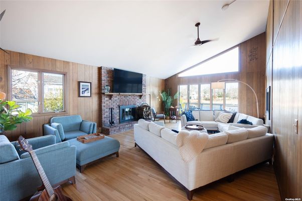 Fireplace, Interior, Living room, Stone Walls, Wood Texture Flooring, Wooden Walls