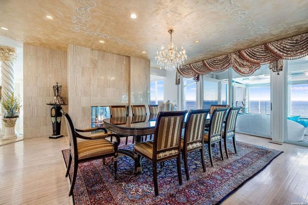 Chandelier, Dining room, Interior, Recessed Lighting, Water, Wood Texture Flooring