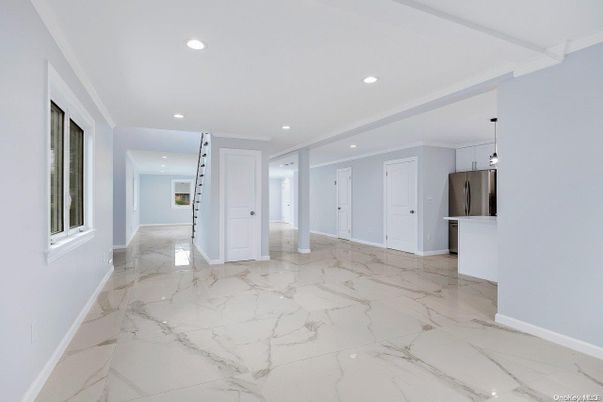 Empty room, Fireplace, Interior, Kitchen, Marble, Pendant Lights, Recessed Lighting