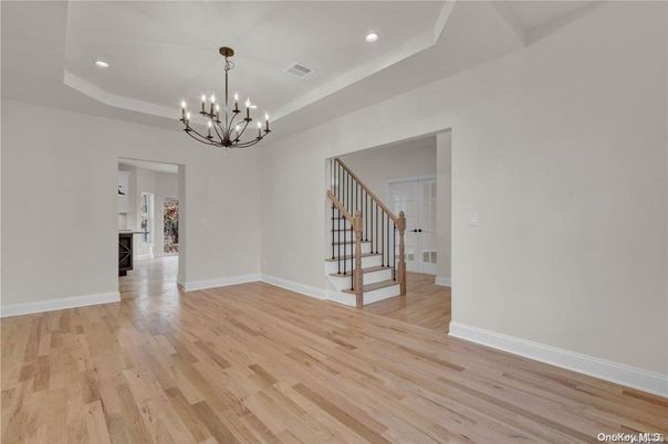 Chandelier, Empty room, Interior, Recessed Lighting, Wood Texture Flooring