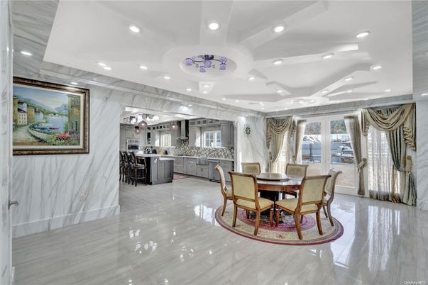 Dining room, Interior, Kitchen, Marble Walls, Recessed Lighting