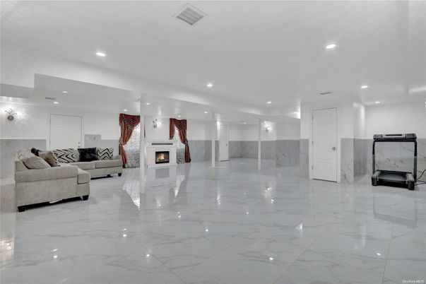Fireplace, Interior, Living room, Marble, Recessed Lighting