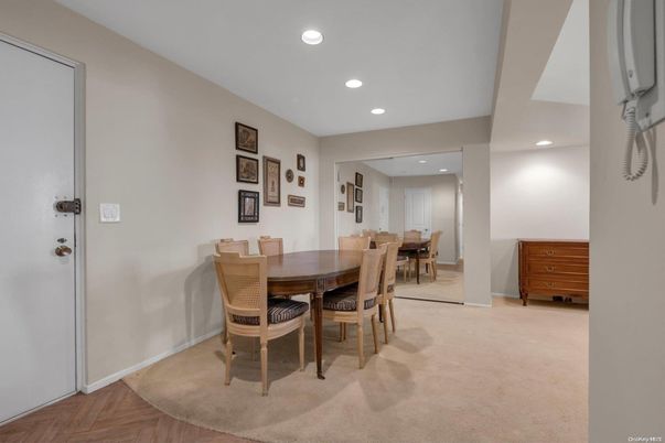Dining room, Interior, Recessed Lighting, Wood Texture Flooring