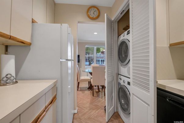 Dining room, Interior, Recessed Lighting, Utility Closets, Washer, Wood Texture Flooring